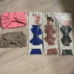 Lot of 5 Baby Bling Girl Bows - NEW & LIKE NEW polka dots, dino & solid prints